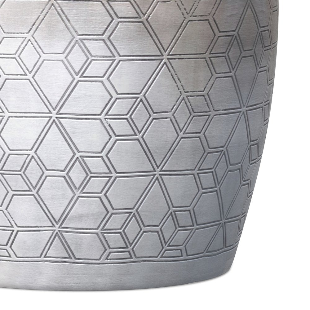 15"W Boho Geometric Pattern Metal Accent Table in Antique Silver Iron, Assembled