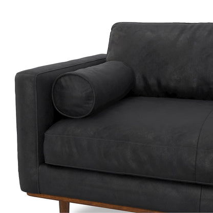 Morrison 72 inch Wide Mid-Century Modern Sofa in Lead Black Genuine Leather
