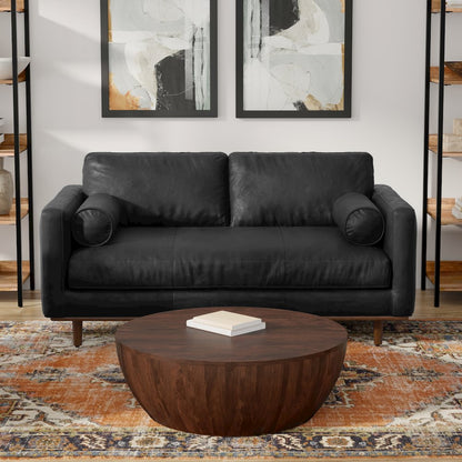 Morrison 72 inch Wide Mid-Century Modern Sofa in Lead Black Genuine Leather