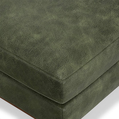 33 Inch Wide Mid-Century Modern Table Ottoman In Moss Green Genuine Leather