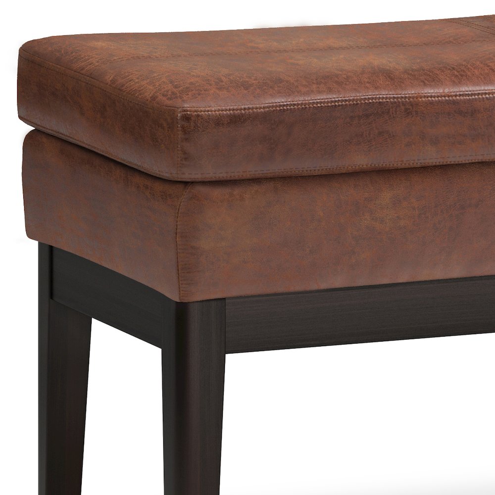 Carlson Ottoman Bench In Distressed Saddle Brown Faux Leather