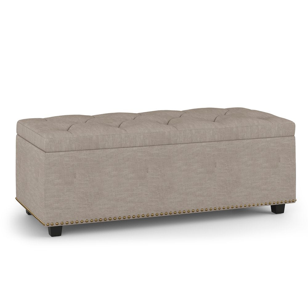 Hamilton Lift Top Rectangular Storage Ottoman in Natural Linen Look Fabric