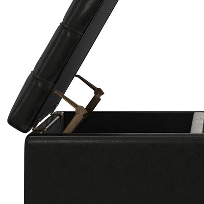 Laura Mid Century Lift Top Storage Ottoman in Midnight Black Vegan Faux Leather