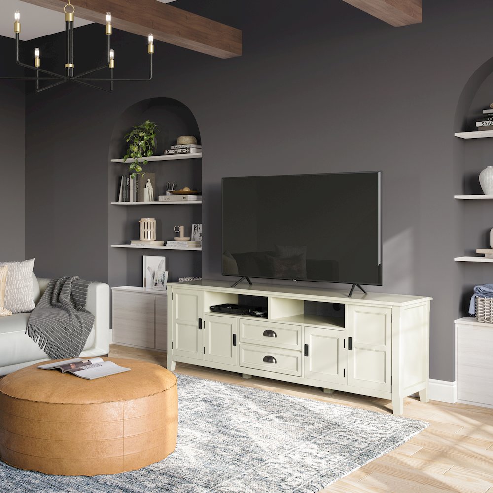 72 Inch Tv Media Stand In Antique White For Tvs Up To 80 Inches