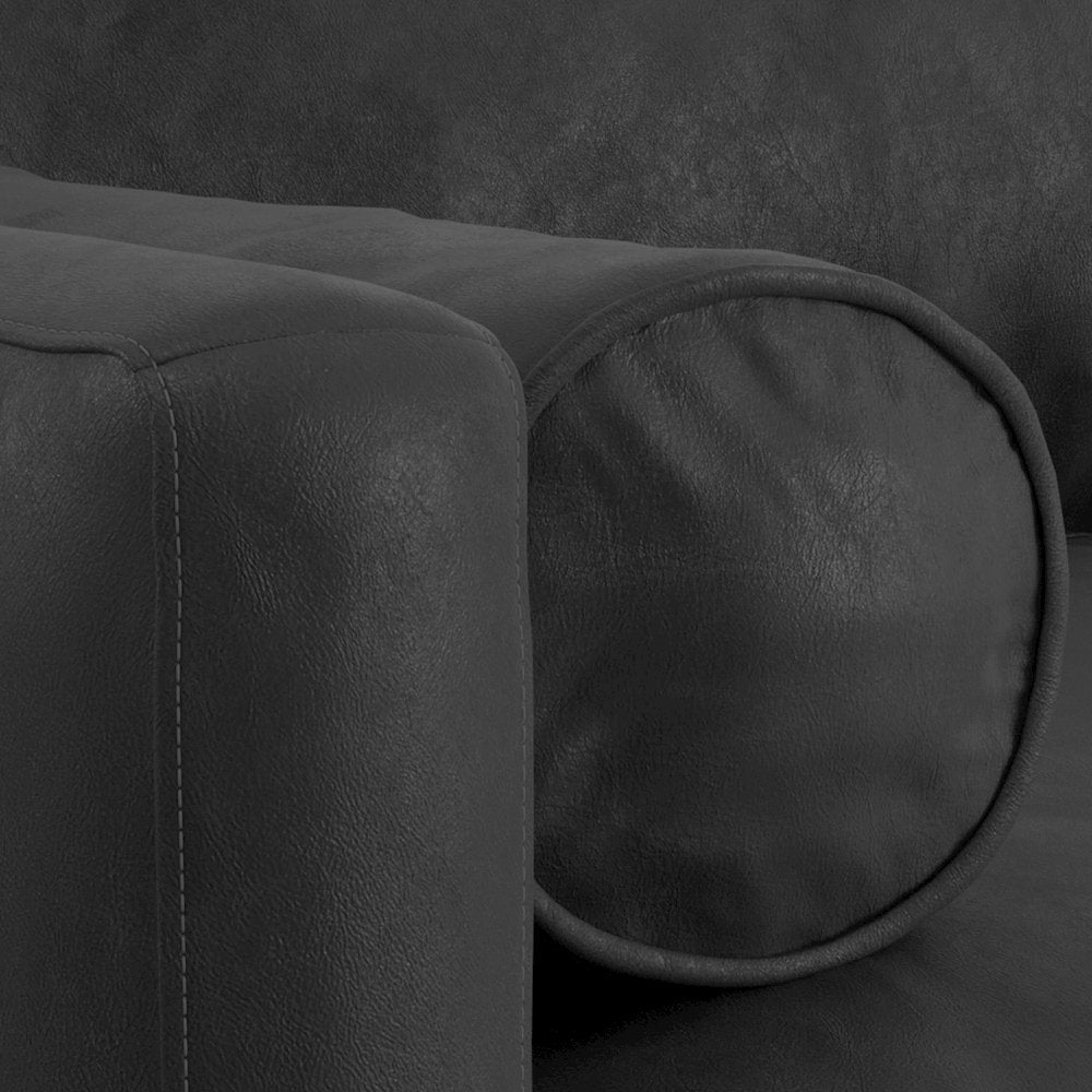Morrison 72 inch Wide Mid-Century Modern Sofa in Lead Black Genuine Leather