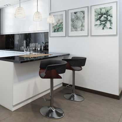 Sheldon Adjustable Swivel Bar Stool In Charcoal Grey Linen Look Fabric