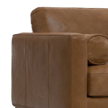Mid-Century Modern Accent Chair In Caramel Brown Top Grain Genuine Leather