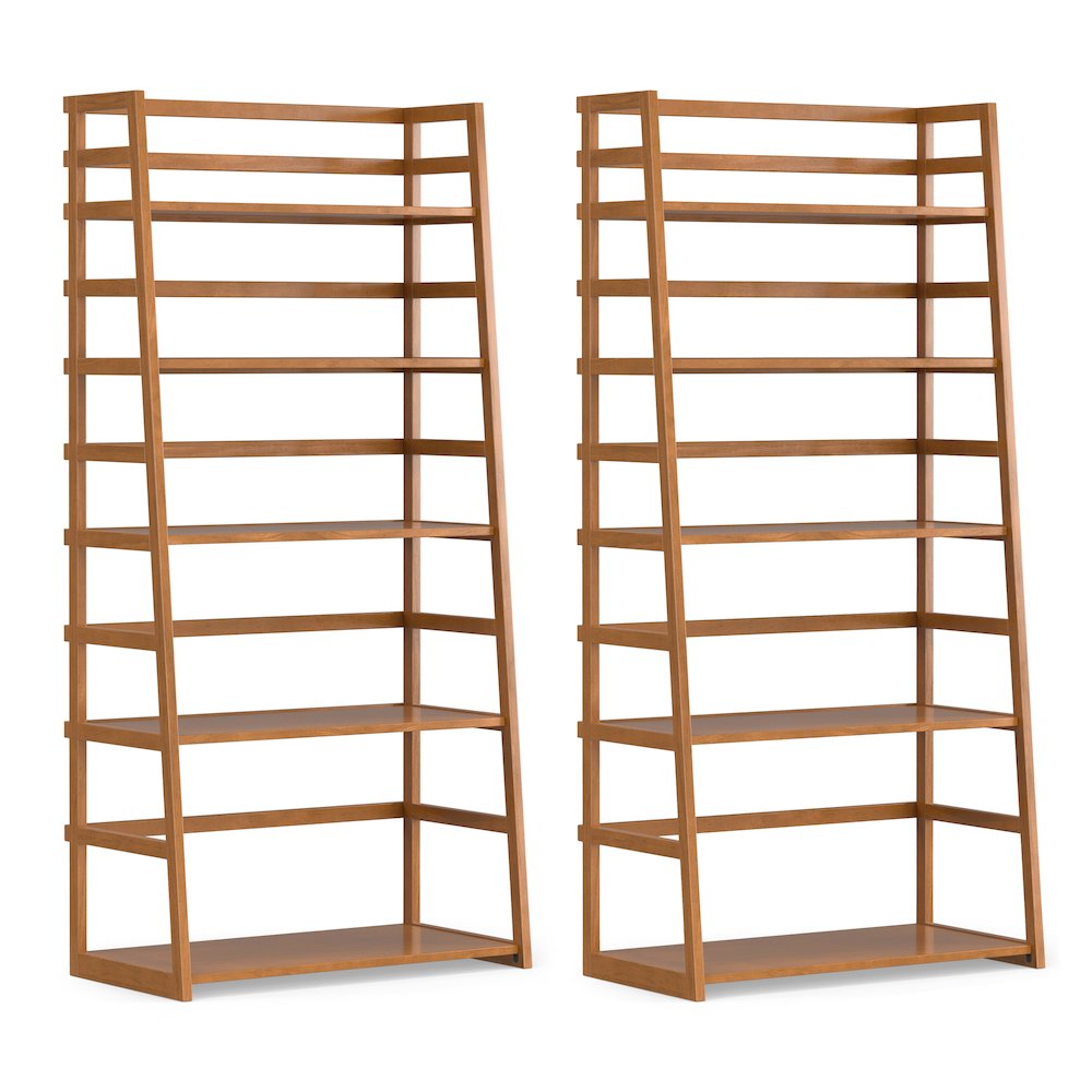 30 Inch Solid Wood 5 Shelf Ladder Bookcase In Light Golden Brown (Set Of 2)