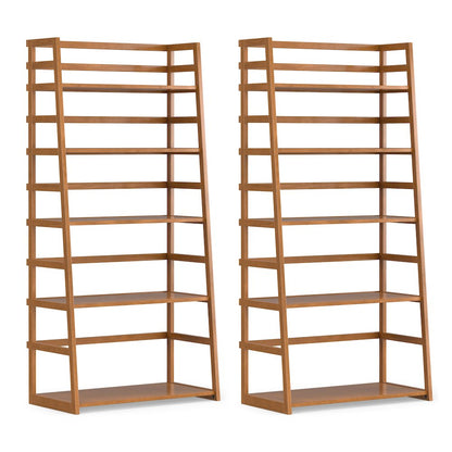 30 Inch Solid Wood 5 Shelf Ladder Bookcase In Light Golden Brown (Set Of 2)
