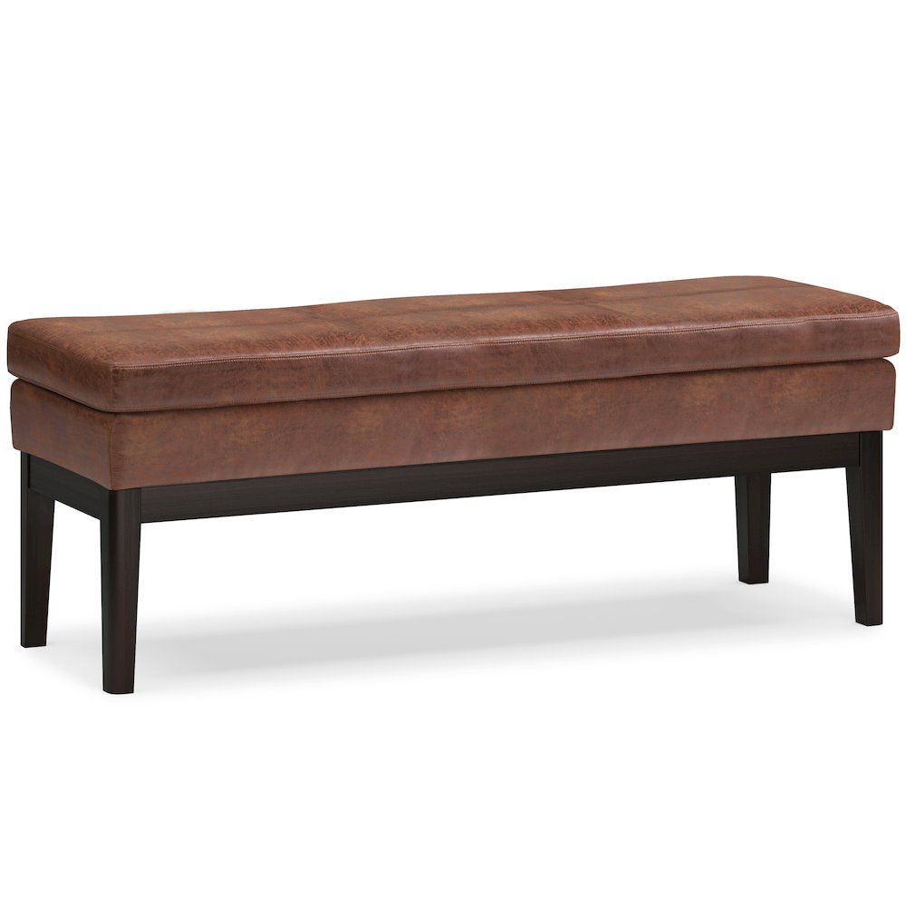 Carlson Ottoman Bench In Distressed Saddle Brown Faux Leather