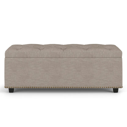 Hamilton Lift Top Rectangular Storage Ottoman in Natural Linen Look Fabric