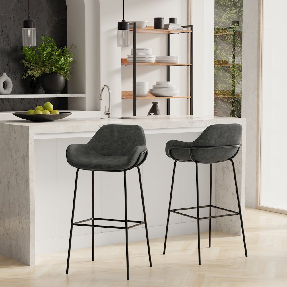 Mira Bar Stool In Distressed Slate Grey  Vegan Faux Leather