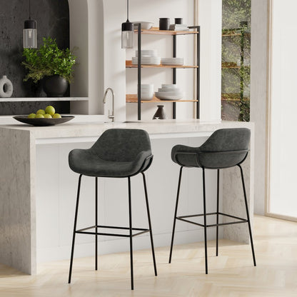 Mira Bar Stool In Distressed Slate Grey  Vegan Faux Leather
