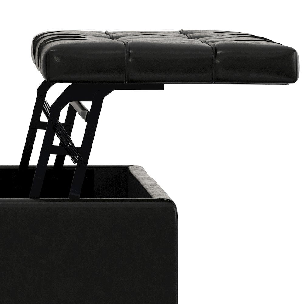 Laura Mid Century Lift Top Storage Ottoman in Midnight Black Vegan Faux Leather