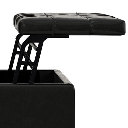 Laura Mid Century Lift Top Storage Ottoman in Midnight Black Vegan Faux Leather