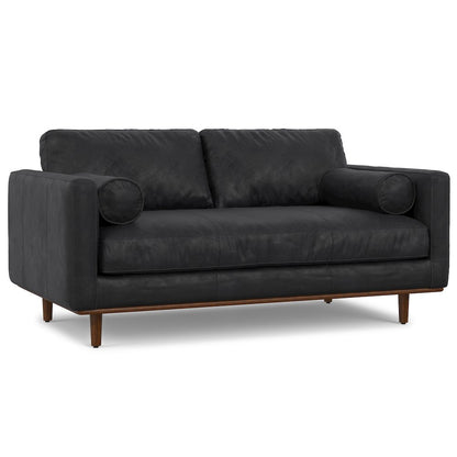 Morrison 72 inch Wide Mid-Century Modern Sofa in Lead Black Genuine Leather