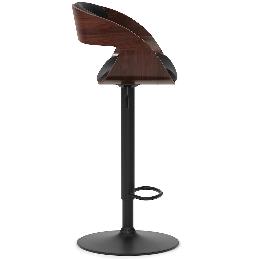 Archer Bentwood Adjustable Swivel Bar Stool In Black Vegan Faux Leather