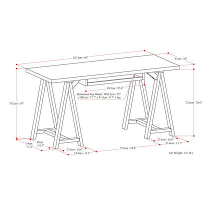 Sawhorse Solid Wood Desk In Dark Chestnut Brown