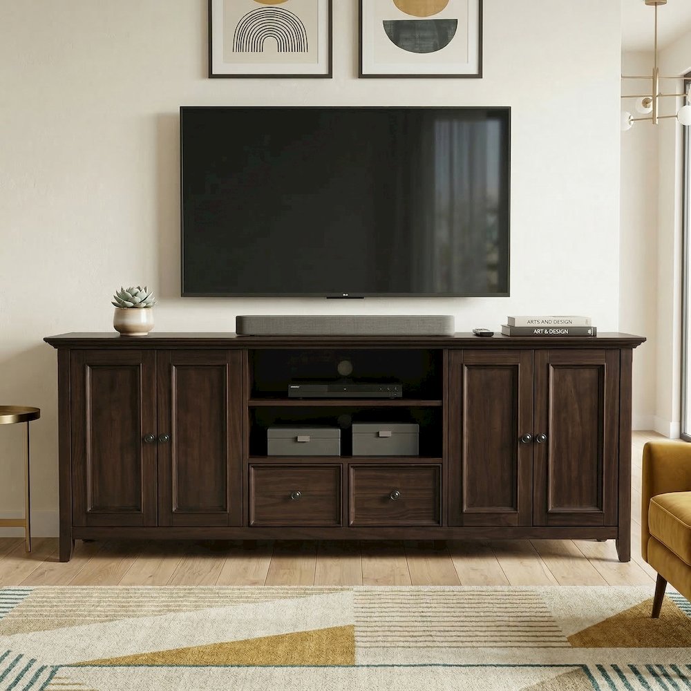 Amherst 84 inch Wide Solid Wood Transitional TV Stand For TVs up to 90 inches