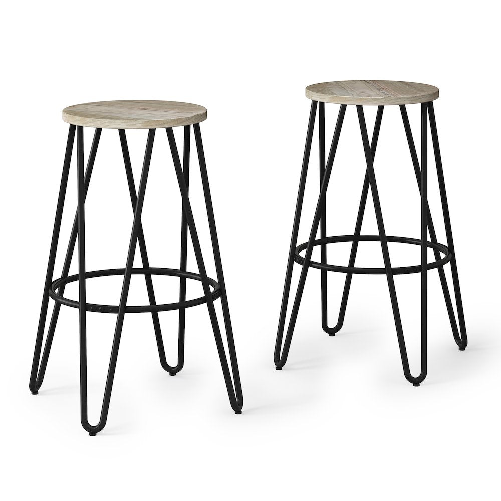 26 Inch Metal Counter Height Stool With Wood Seat (Set Of 2) In Natural / Black