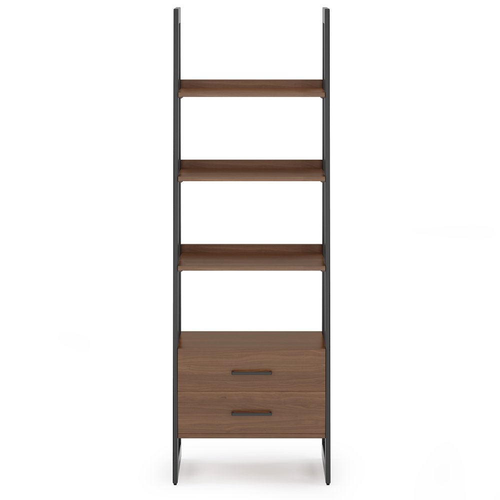 Sawhorse Solid Walnut Veneer and Metal Ladder Shelf with Storage