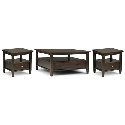 36"W Coffee Table with 2 20"W End Tables in Tobacco Brown (Set of 3)