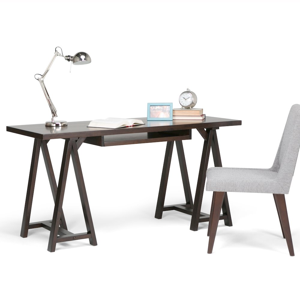 Sawhorse Solid Wood Desk In Dark Chestnut Brown