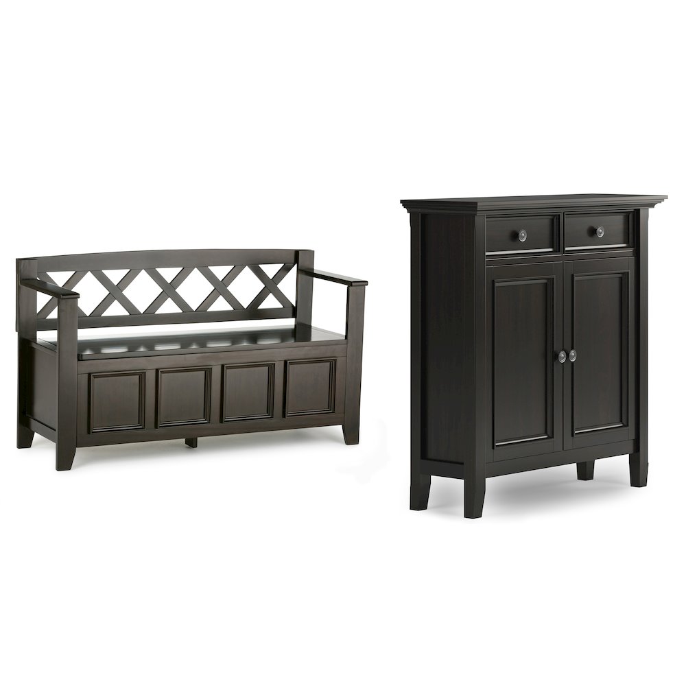 48 inch Wide Storage Bench and 36 inch Wide Storage Cabinet in Hickory Brown
