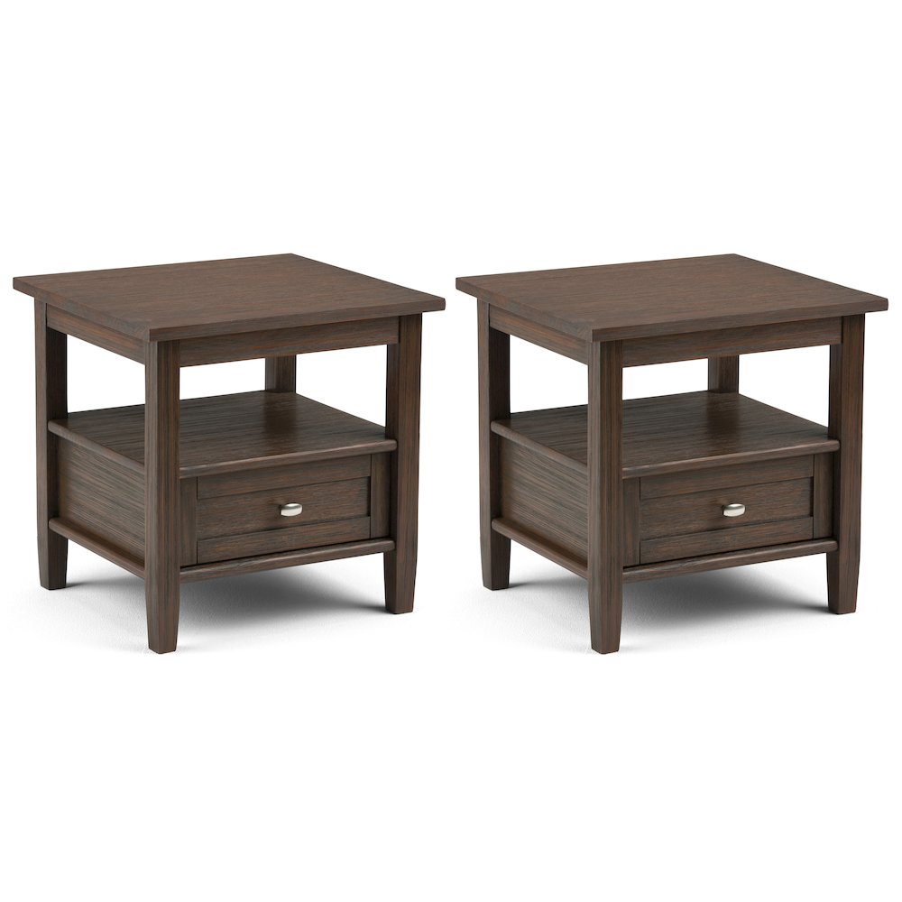 20 inch Solid Wood Transitional End Table in Farmhouse Brown (Set of 2)