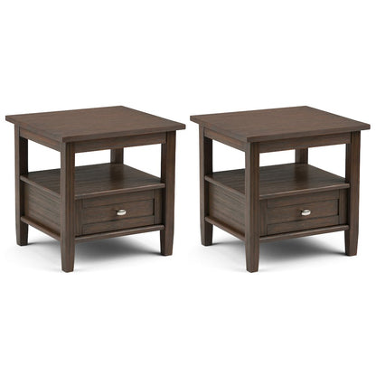 20 inch Solid Wood Transitional End Table in Farmhouse Brown (Set of 2)