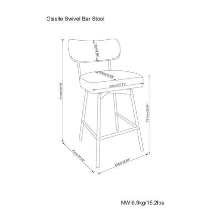 Giselle Swivel Bar Stool (Set Of 2) In Light Grey  Polyester Linen