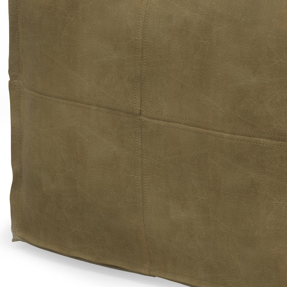 Sheffield Square Pouf In Distressed Sandcastle Genuine Leather