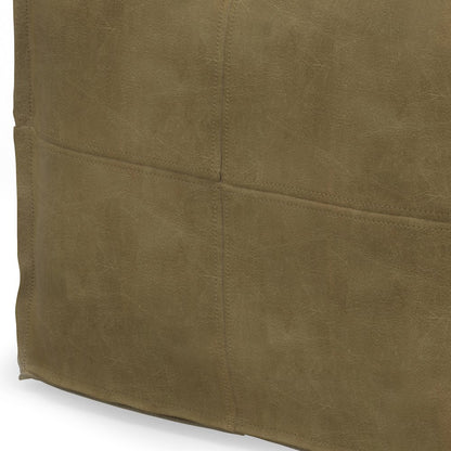 Sheffield Square Pouf In Distressed Sandcastle Genuine Leather