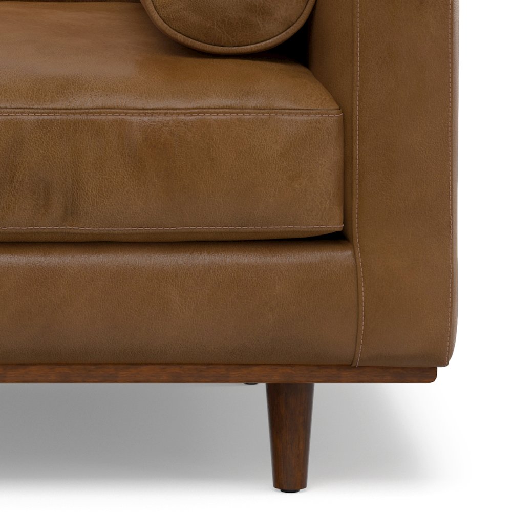 Mid-Century Modern Accent Chair In Caramel Brown Top Grain Genuine Leather