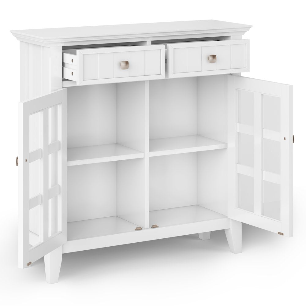 36 inch Wide Small Storage Bench and 36 inch Wide Storage Cabinet in White