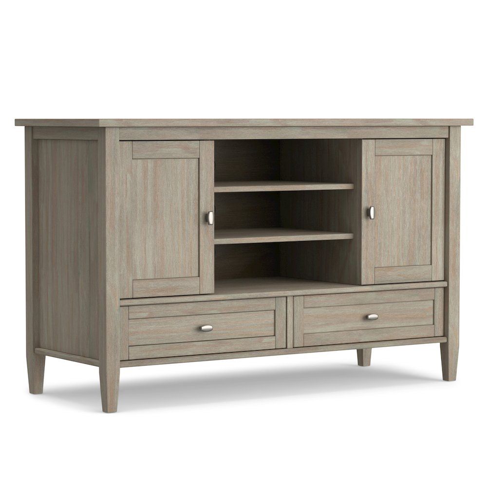 Warm Shaker Solid Wood Tv Media Stand In Distressed Grey For Tvs Up To 50 Inches