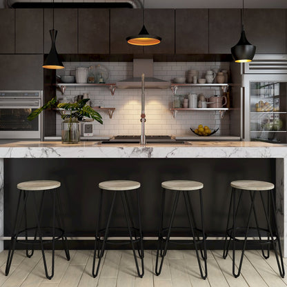 26 Inch Metal Counter Height Stool With Wood Seat (Set Of 2) In Natural / Black