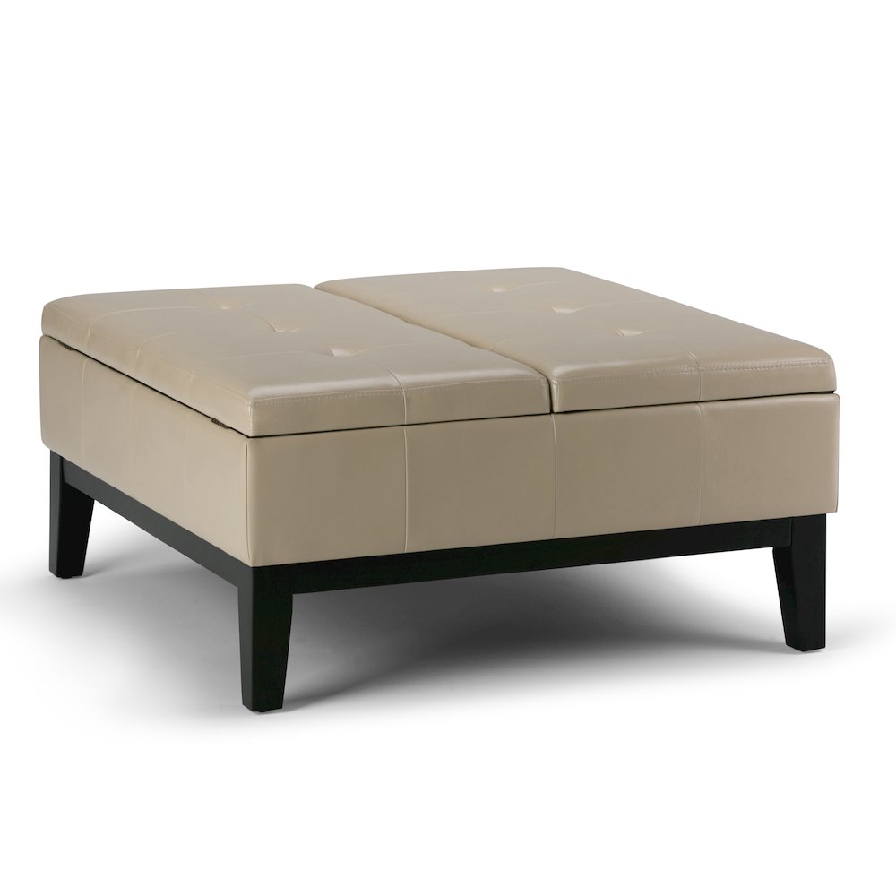 Dover Square Coffee Table Storage Ottoman In Satin Cream Vegan Faux Leather
