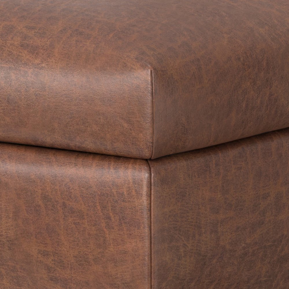 Coffee Table Ottoman In Distressed Saddle Brown Distressed Vegan Faux Leather