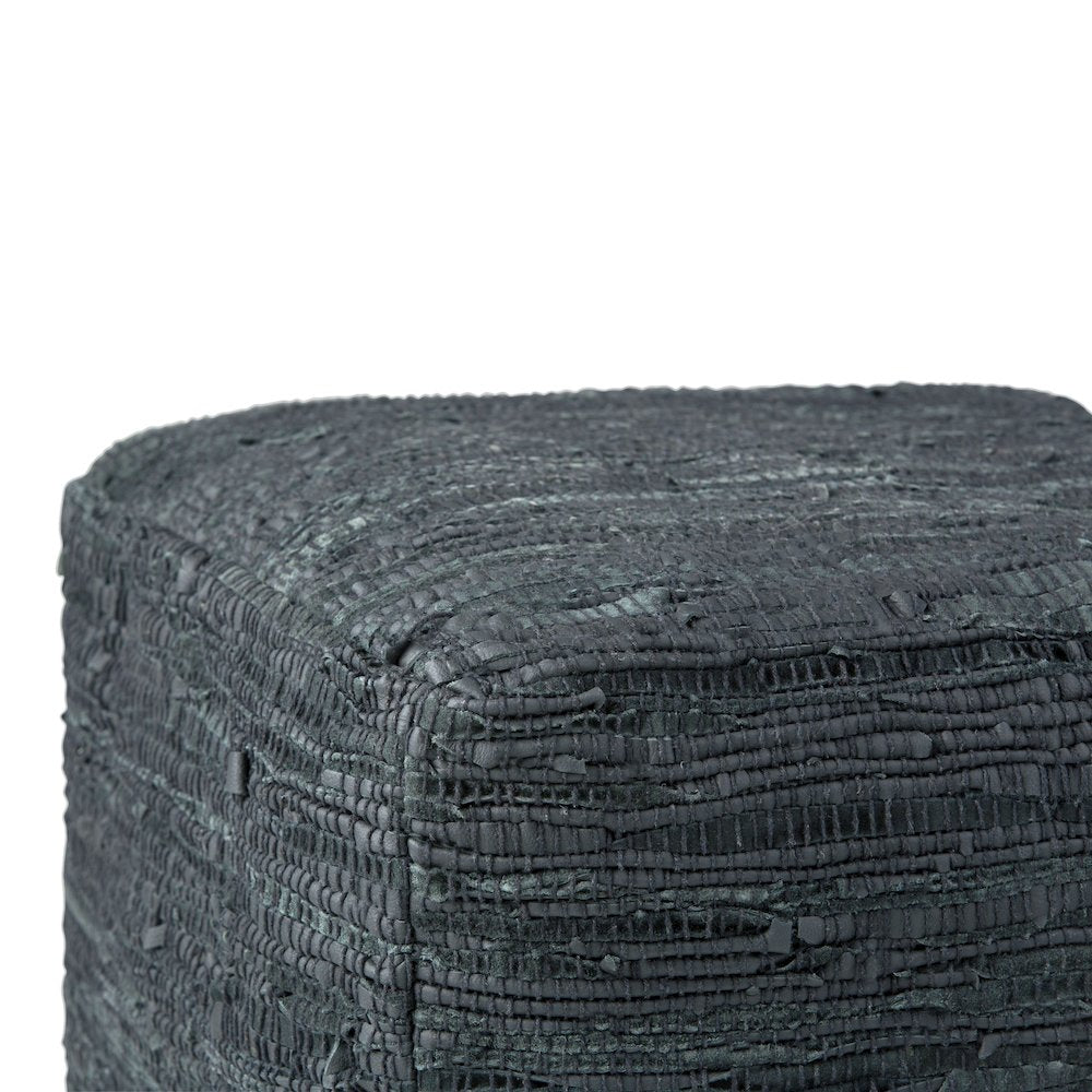Fredrik Square Pouf In Grey Woven Genuine Leather