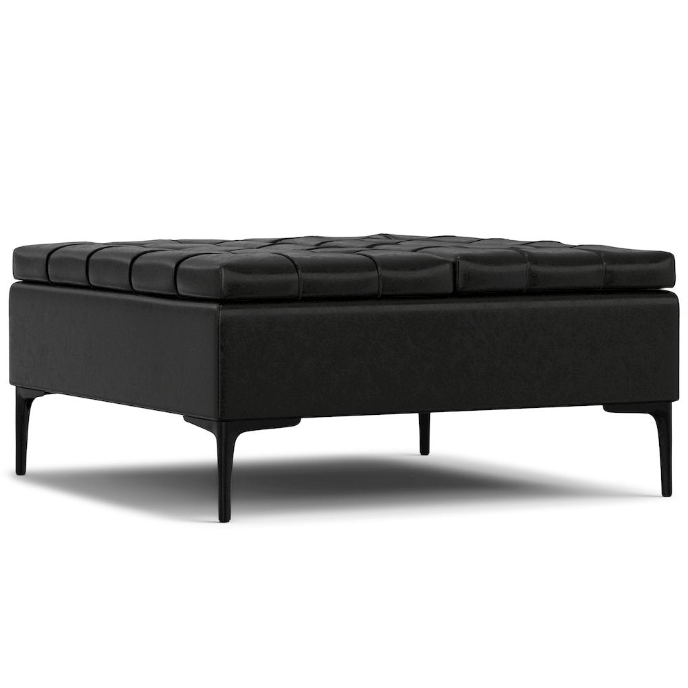 Laura Mid Century Lift Top Storage Ottoman in Midnight Black Vegan Faux Leather