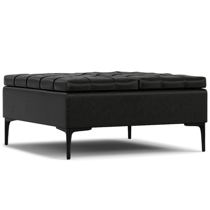 Laura Mid Century Lift Top Storage Ottoman in Midnight Black Vegan Faux Leather