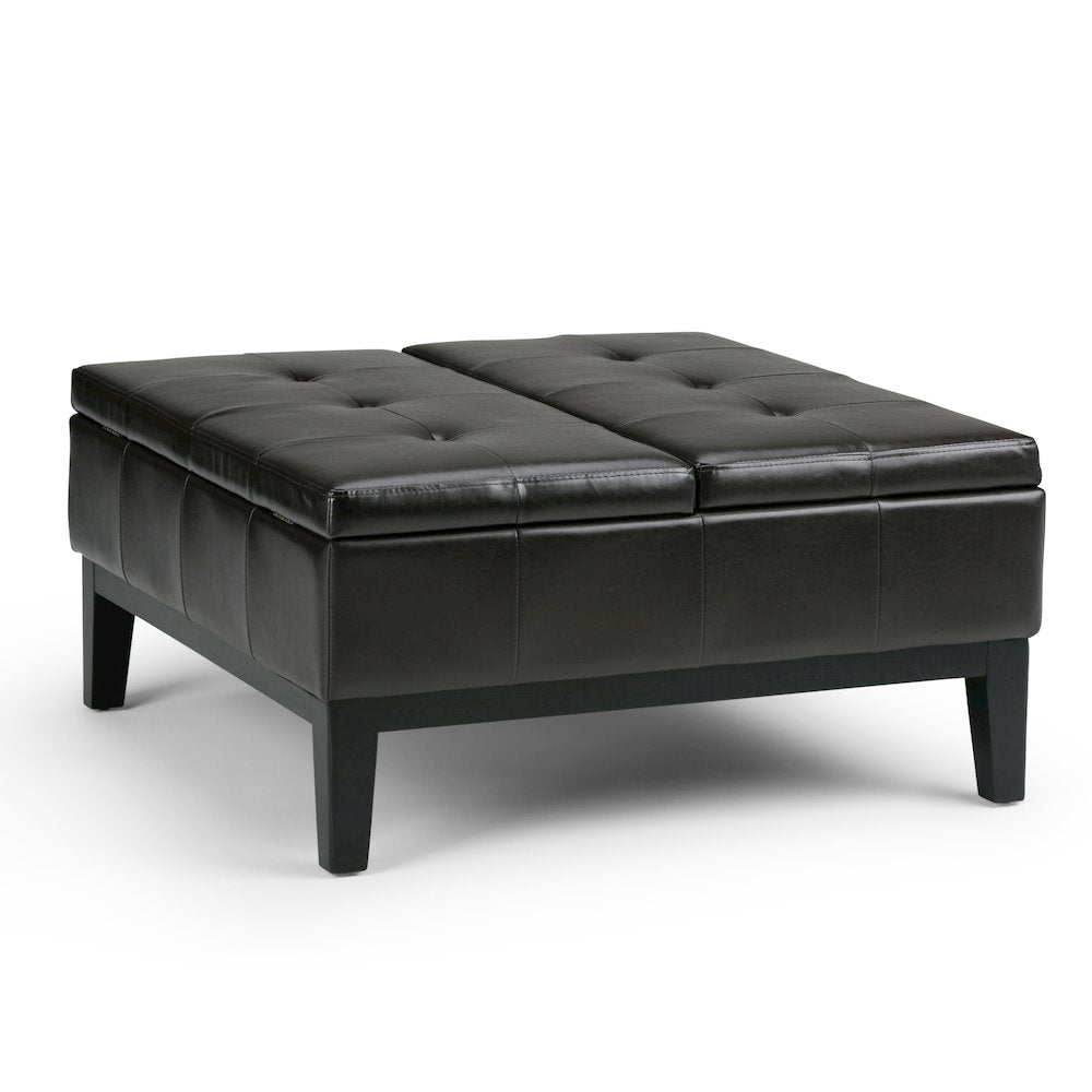 Dover Square Coffee Table Storage Ottoman In Tanners Brown Vegan Faux Leather