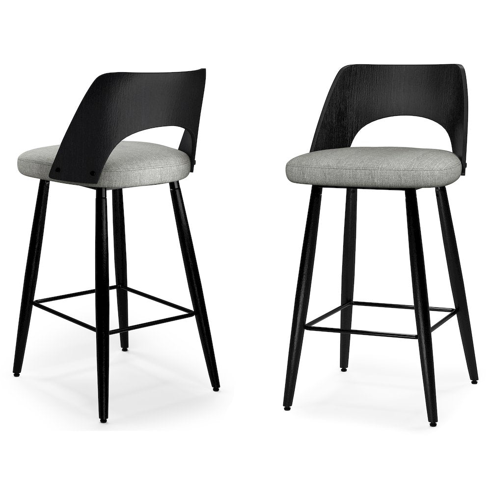 Callie Counter Height Stool (Set Of 2) In Grey Polyester Linen Fabric