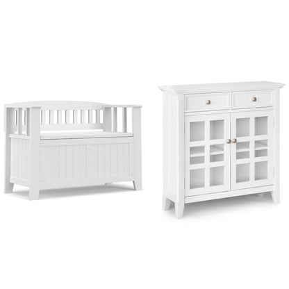 36 inch Wide Small Storage Bench and 36 inch Wide Storage Cabinet in White