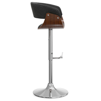 Sheldon Adjustable Swivel Bar Stool In Charcoal Grey Linen Look Fabric