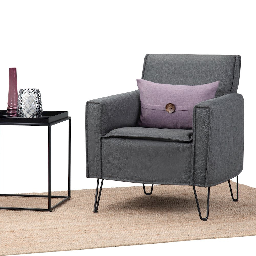 Warren Accent Chair with Hairpin Legs in Slate Grey Woven Fabric