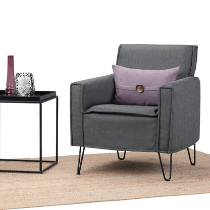 Warren Accent Chair with Hairpin Legs in Slate Grey Woven Fabric
