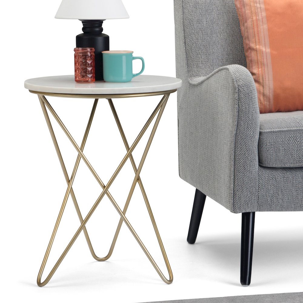 Gabon Accent Table In White, Gold