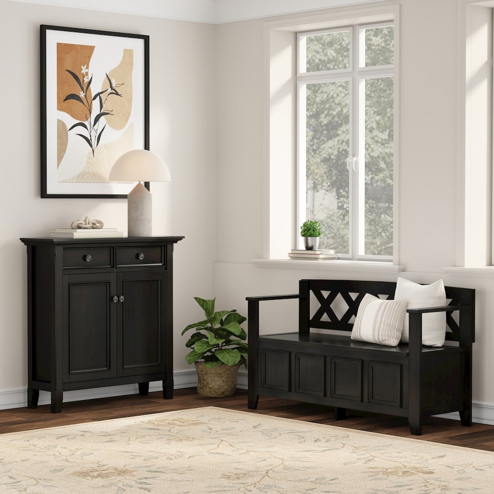 48 inch Wide Storage Bench and 36 inch Wide Storage Cabinet in Hickory Brown